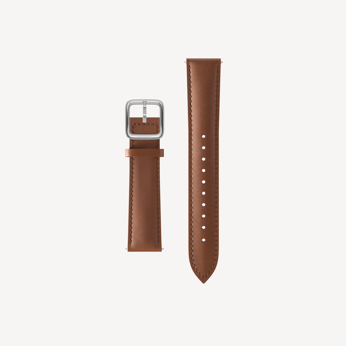 Curved Leather Wristband Dark Brown & Silver