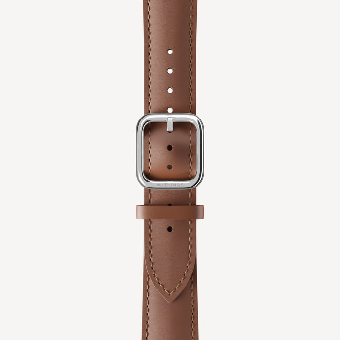 Curved Leather Wristband Dark Brown & Silver