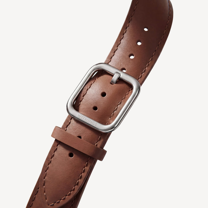 Curved Leather Wristband Dark Brown & Silver