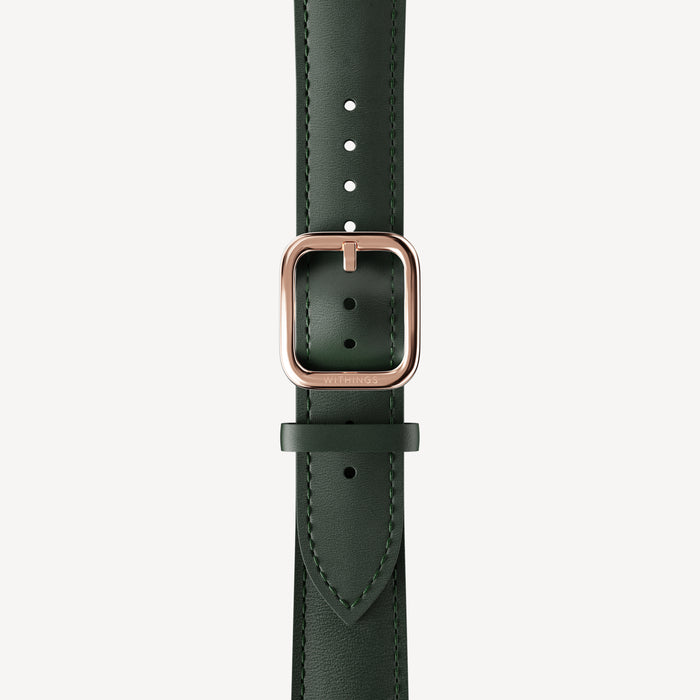 Curved Leather Wristband Dark Green & Rose Gold