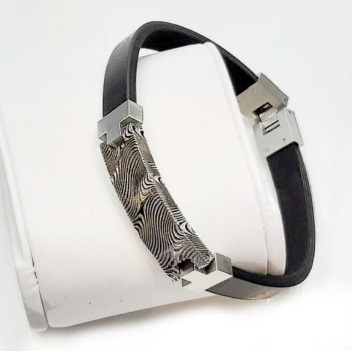 Theodore Damascus Steel and Leather ID Bracelet - Theodore Designs