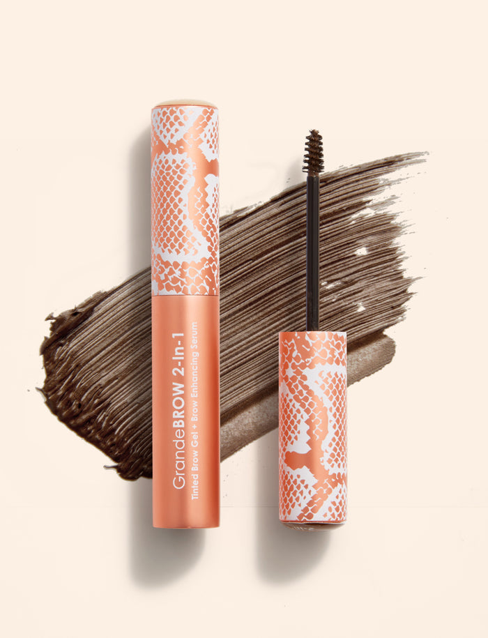 Dark | GrandeBROW 2-in-1 Travel Size A breakthrough 2-in-1 tinted brow gel with mini fibers & brow enhancing serum that delivers instant color & volume, plus it promotes tinted, thicker looking brows over time.