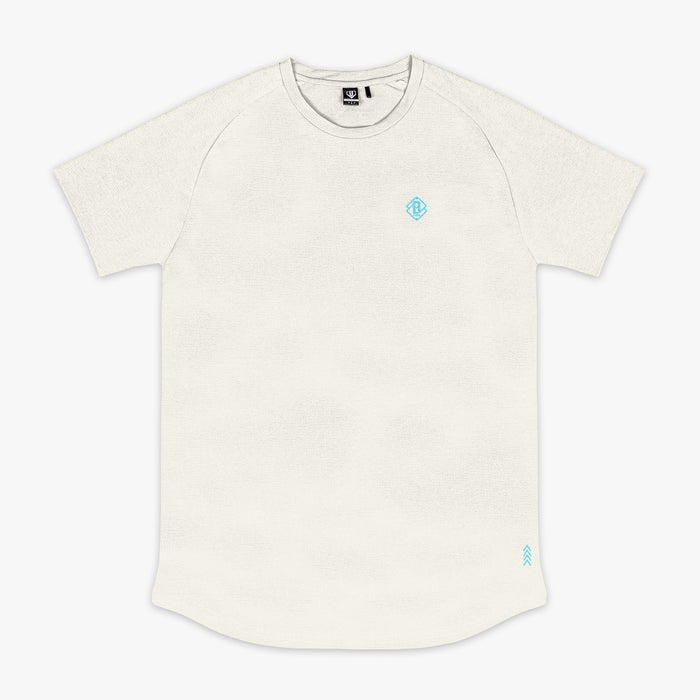 Bone and light blue Diamond Tech graphic tee — front view