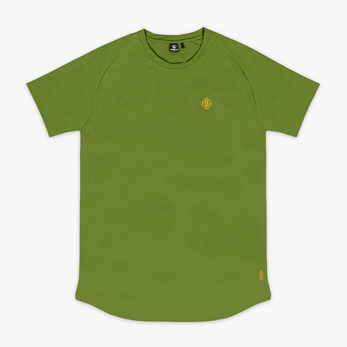 Olive green and orange Diamond Tech youth graphic tee — front view