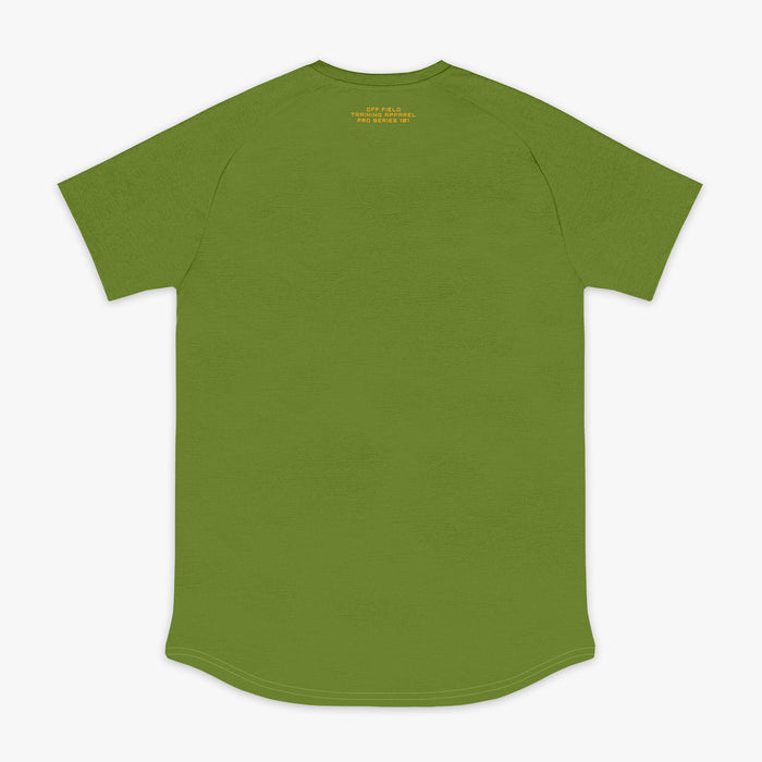 Olive green and orange Diamond Tech youth graphic tee — back view