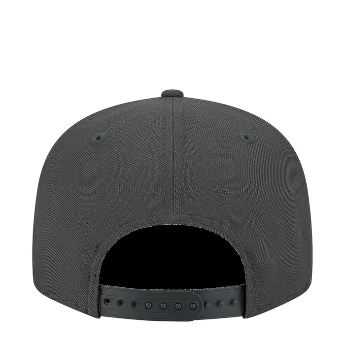 Dark gray baseball cap back view with adjustable strap holes