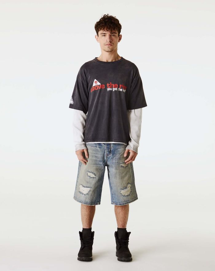 PRVT LBL Distressed Denim Short. Underground Apparel. Rule of Next Streetwear.