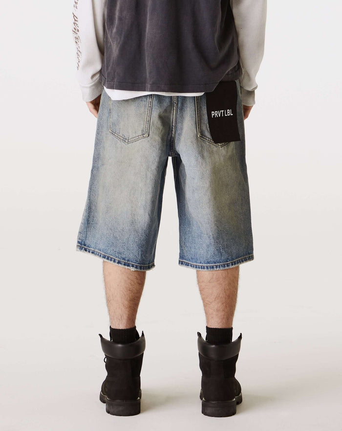 PRVT LBL Distressed Denim Short. Underground Apparel. Rule of Next Streetwear.
