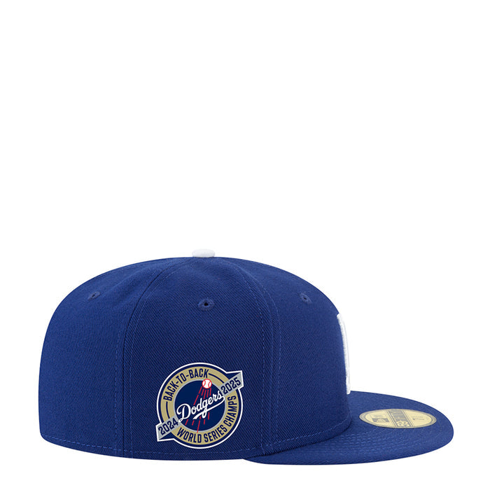 Royal blue baseball cap with round Dodgers World Series patch on front