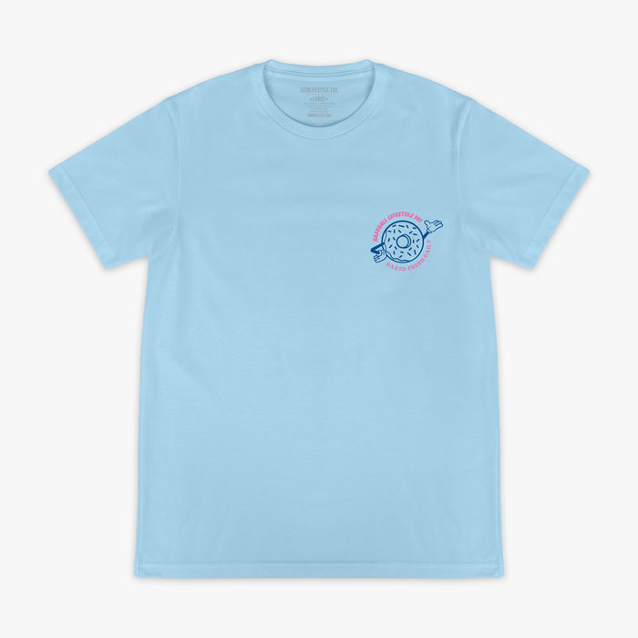 Graphic tee with “Donut” design — front view