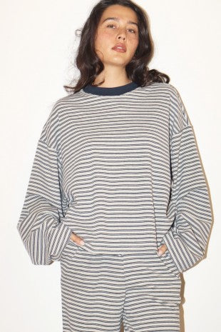 Dylan Heather Grey Stripe Long Sleeve Crew Neck