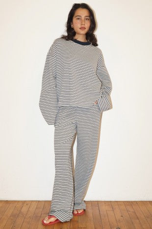 Dylan Heather Grey Stripe Long Sleeve Crew Neck