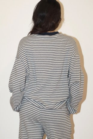 Dylan Heather Grey Stripe Long Sleeve Crew Neck