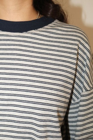 Dylan Heather Grey Stripe Long Sleeve Crew Neck