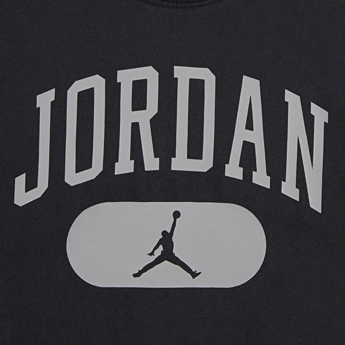Youth Jordan graphic wash tee close-up: Jordan lettering with Jumpman on gray oval.