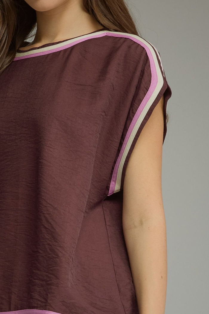 Entro Chocolate Contrast Trim Top