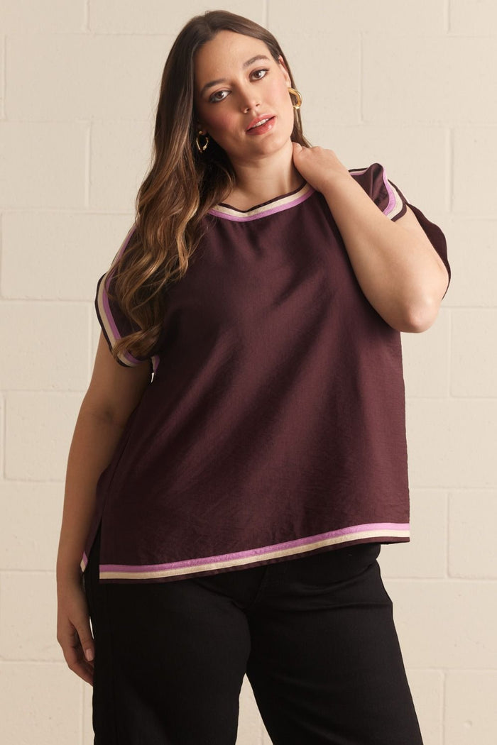 Entro Chocolate Contrast Trim Top