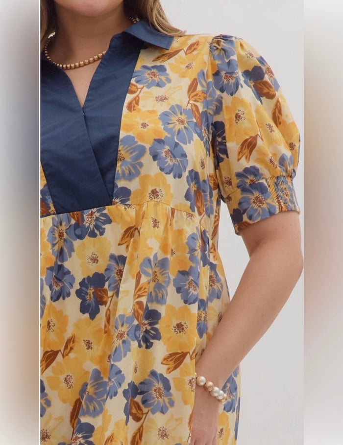 Entro Floral Contrast Collar Dress