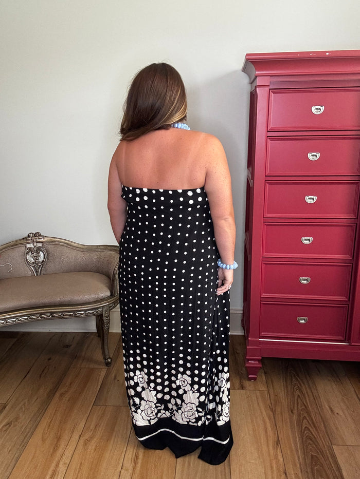 Entro Strapless Polka Dot Floral Border Maxi