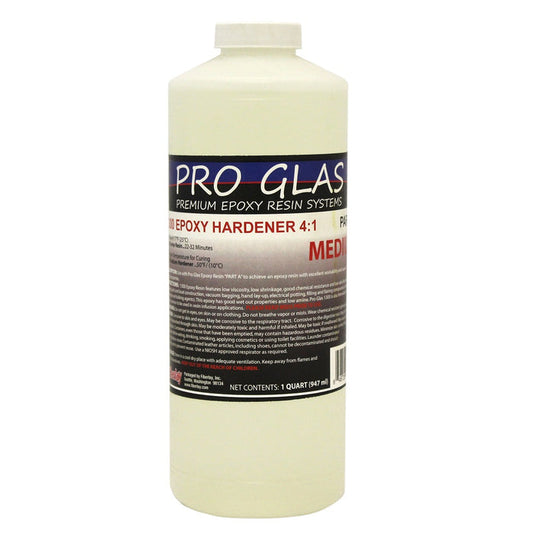 4:1 epoxy resin hardener quart bottle. Medium speed hardener.