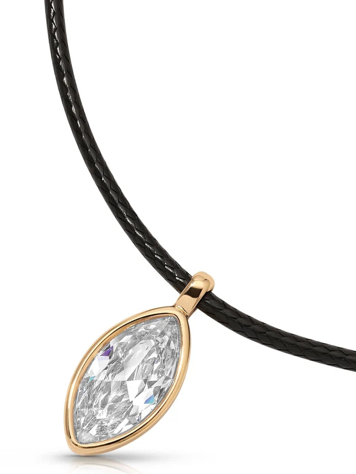 Ettika Marquise Crystal Pendant Cord Necklace – 18K Gold Plated Statement Jewelry