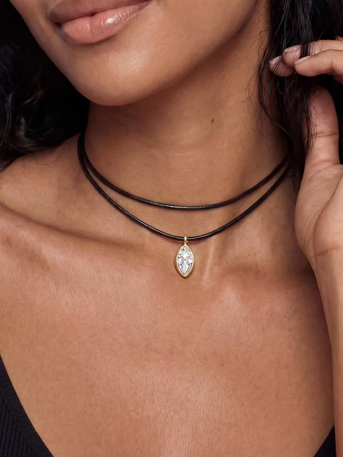 Ettika Marquise Crystal Pendant Cord Necklace – 18K Gold Plated Statement Jewelry