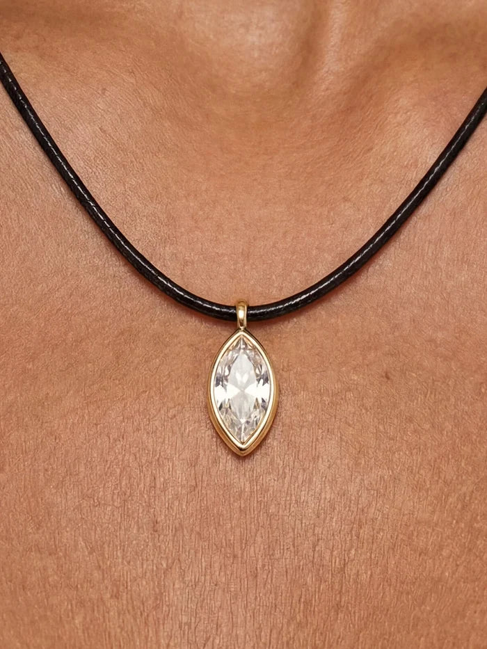 Ettika Marquise Crystal Pendant Cord Necklace – 18K Gold Plated Statement Jewelry