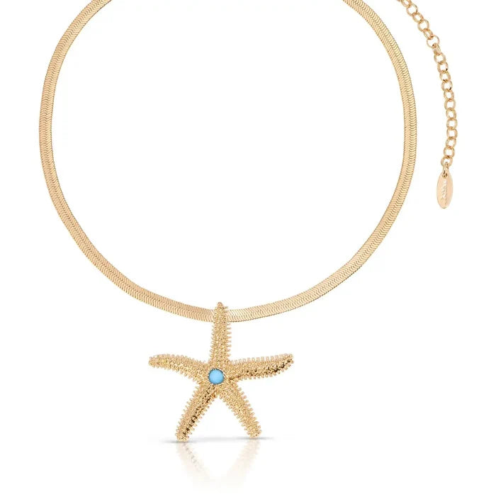 Ettika Mermaid Cove Starfish Pendant Necklace – 18K Gold Plated Turquoise Charm