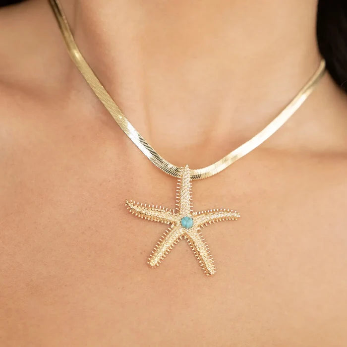 Ettika Mermaid Cove Starfish Pendant Necklace – 18K Gold Plated Turquoise Charm