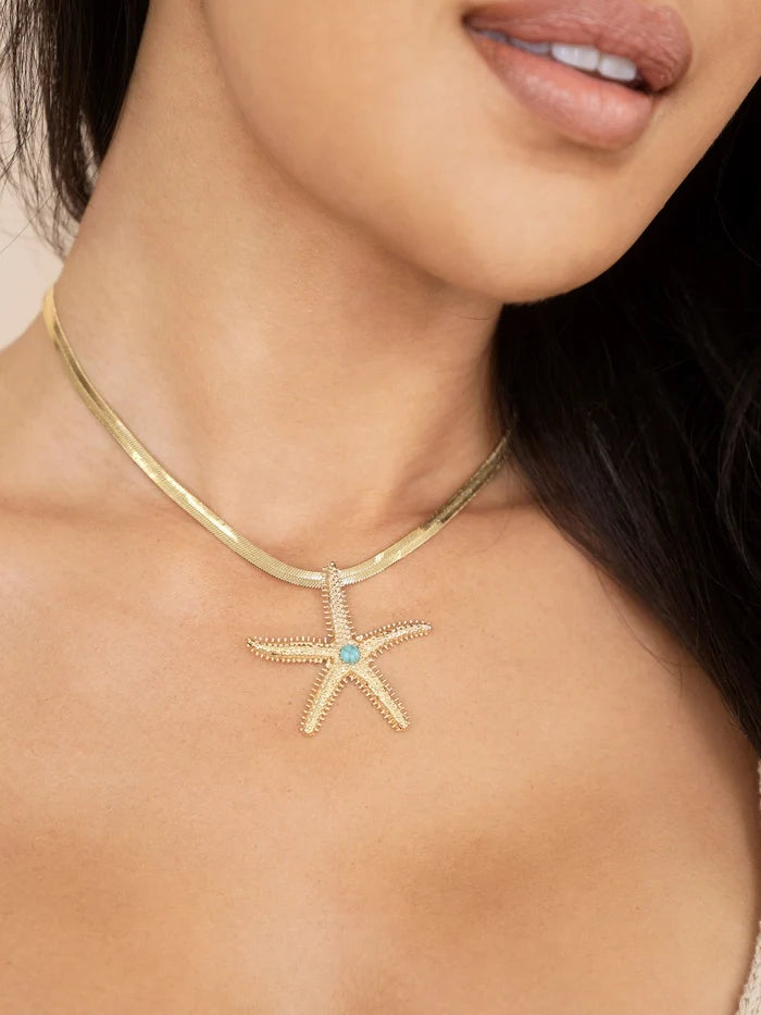 Ettika Mermaid Cove Starfish Pendant Necklace – 18K Gold Plated Turquoise Charm