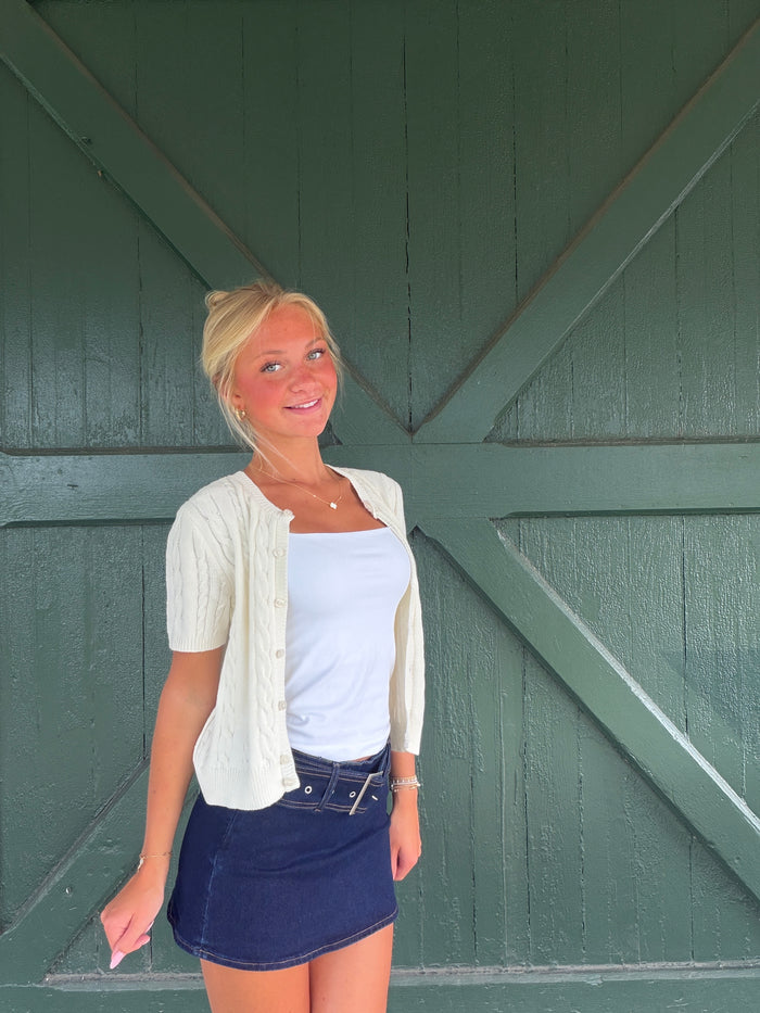 Everyday Edge Mid-Rise Soft Denim Skort with Belt
