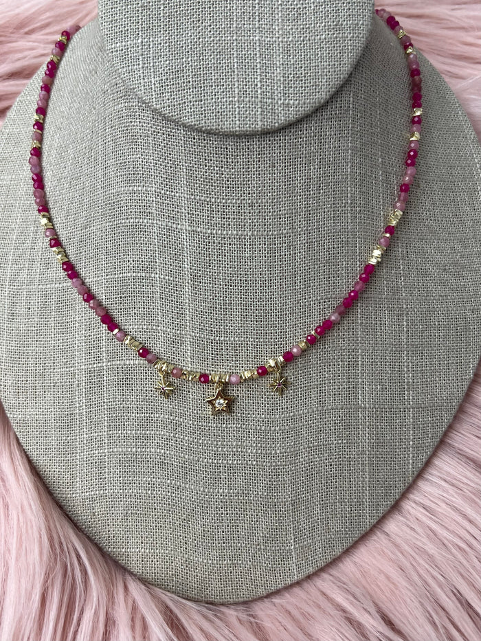 Faceted Natural Crystal & Gold Star Charm Necklace -