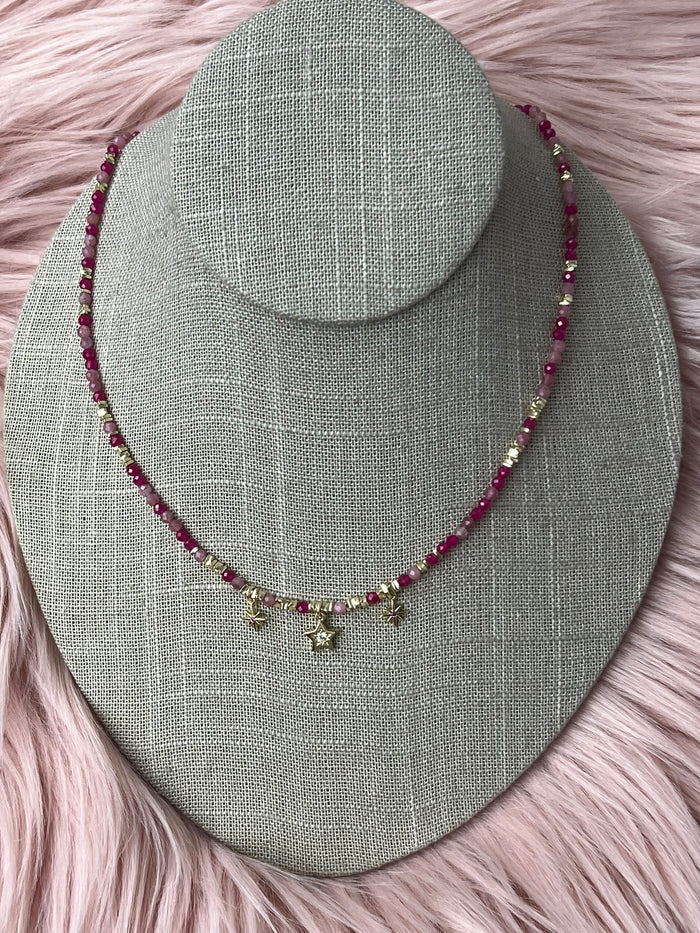 Faceted Natural Crystal & Gold Star Charm Necklace -