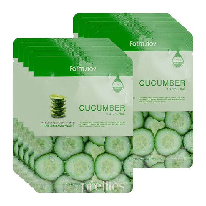 Farmstay Visible Difference Cucumber Mask Sheet (1 Sheet x 10pcs) (032108) - Pretties.com.hk