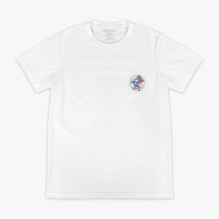 Graphic tee with “Fastballs & Freedom” design — front view
