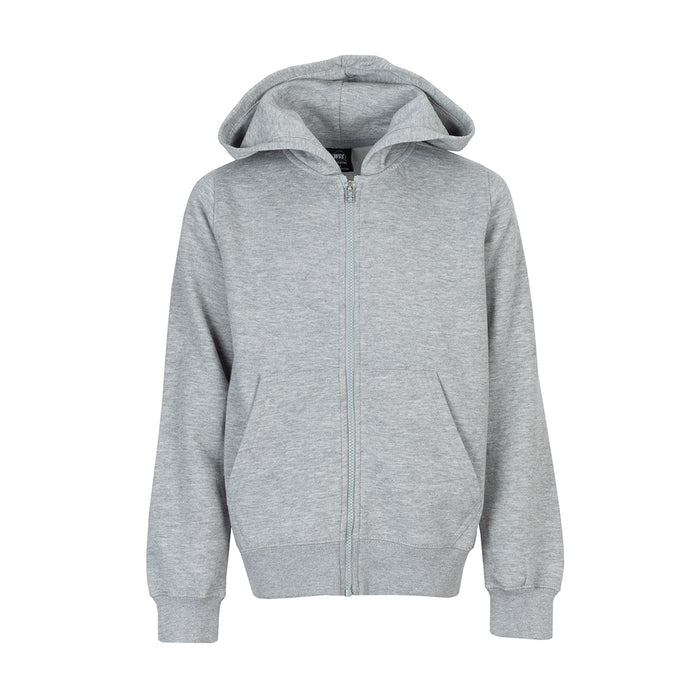 Youth heather grey fleece zip-up hoodie with hood and front zipper