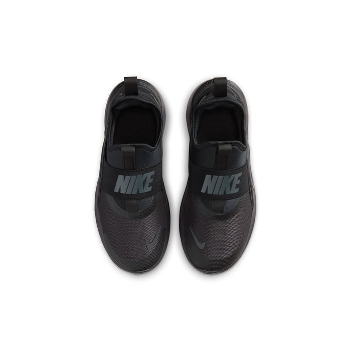 Youth black sneakers with Nike logo on tongue and breathable mesh upper
