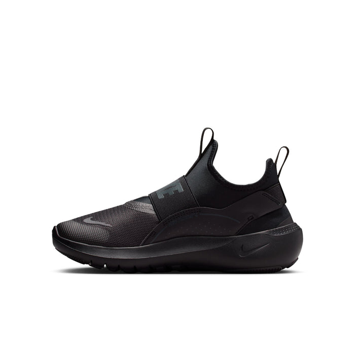 Youth black running sneaker with side cutout panel and sculpted midsole