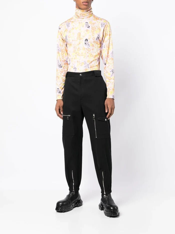 Floral Motif Print High Neck Top