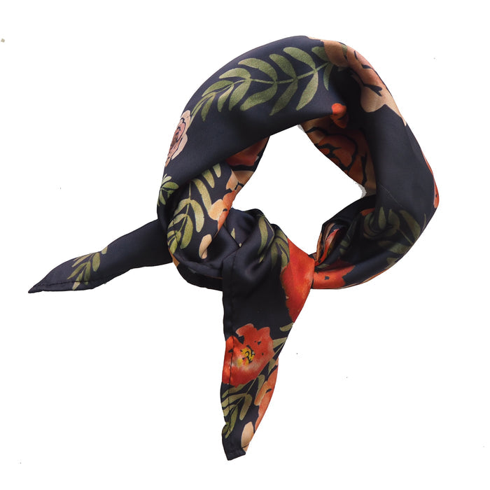 Luna and Rose flores Rose Printed Neck Scarf in Deep Sea Blue