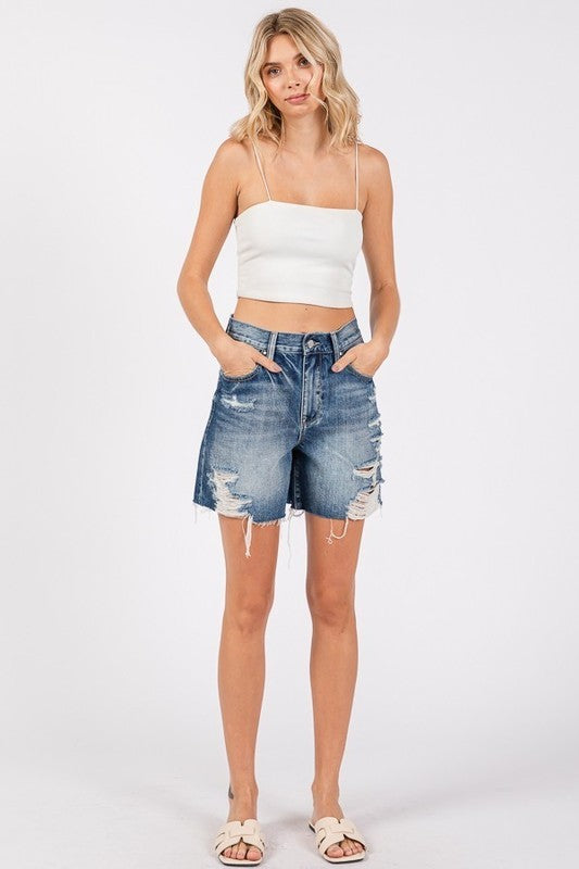 Frayed Hem Denim Shorts