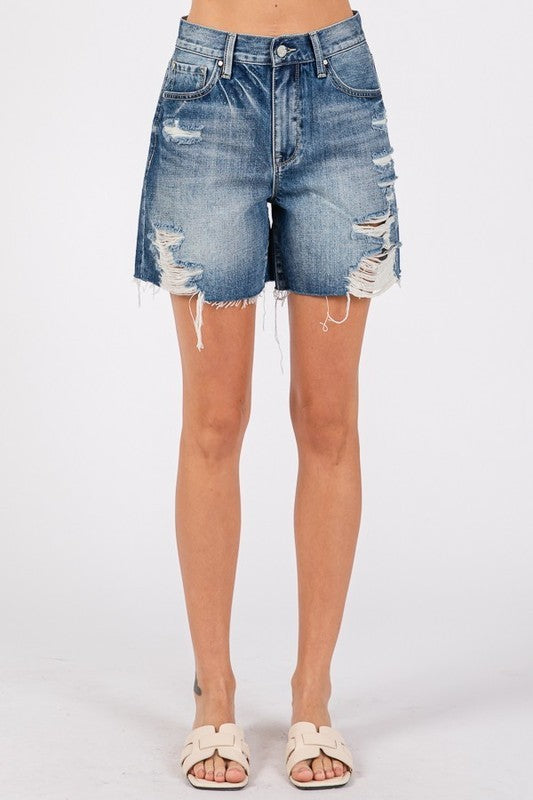 Frayed Hem Denim Shorts