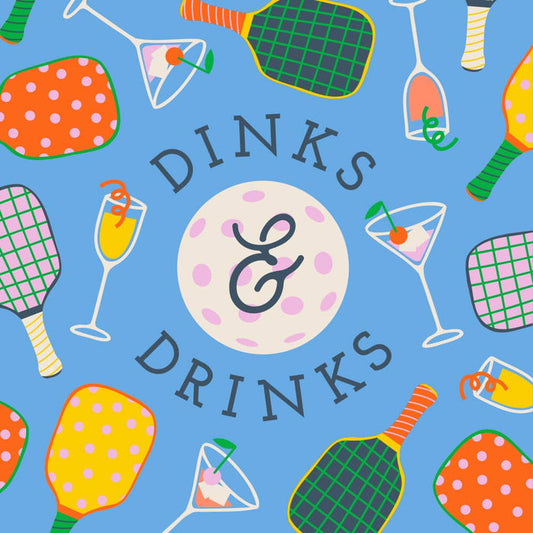Set of 20 fun pickleball-themed cocktail napkins by Soiree Sisters featuring playful Dinks and Drinks design.