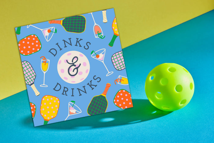 Set of three funny pickleball cocktail napkins from Soiree Sisters, featuring playful pickleball-themed designs, 20-count pack.
