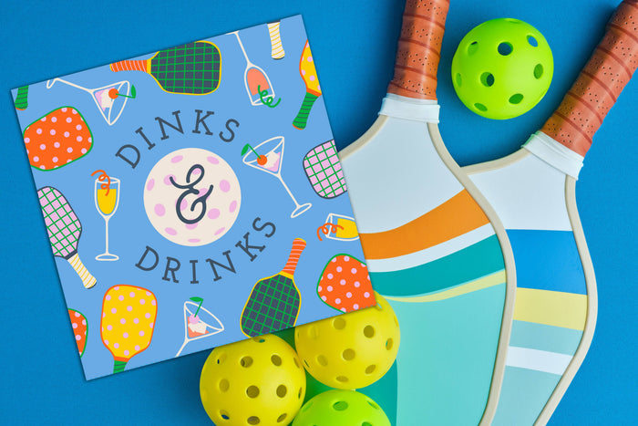 Set of 20 funny pickleball-themed cocktail napkins by Soiree Sisters, featuring playful designs for parties and gatherings.