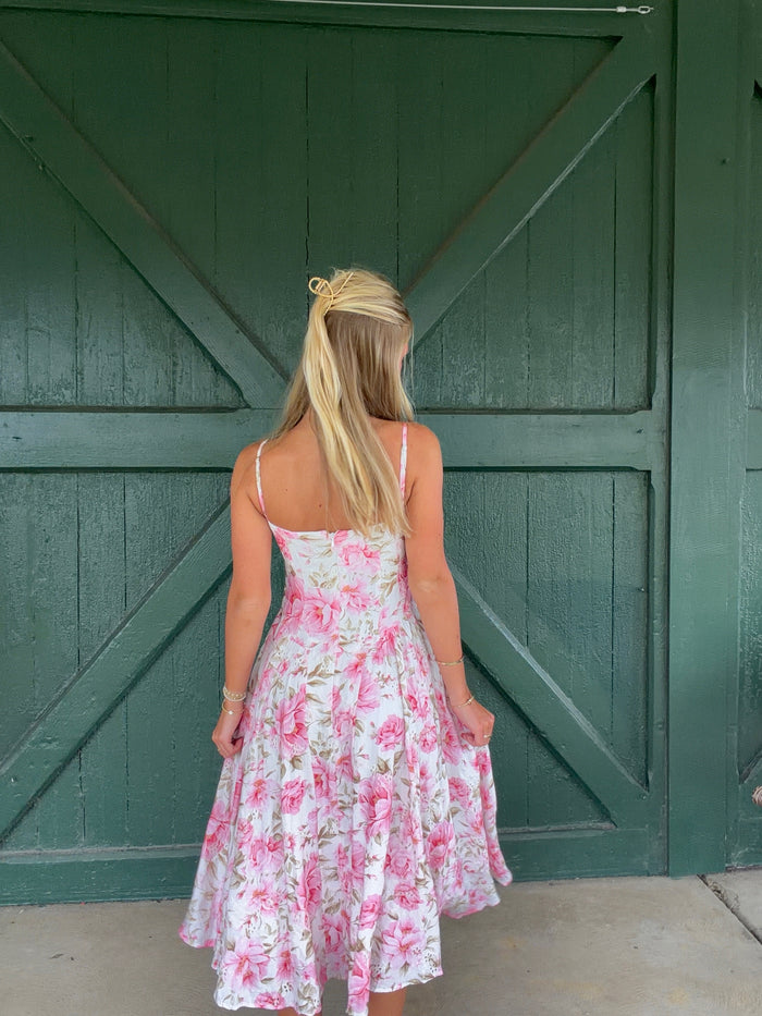 Garden Party Midi Dress - Pink Eyelet