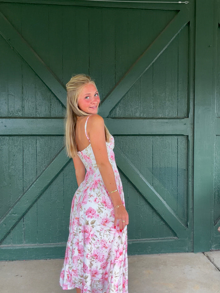Garden Party Midi Dress - Pink Eyelet