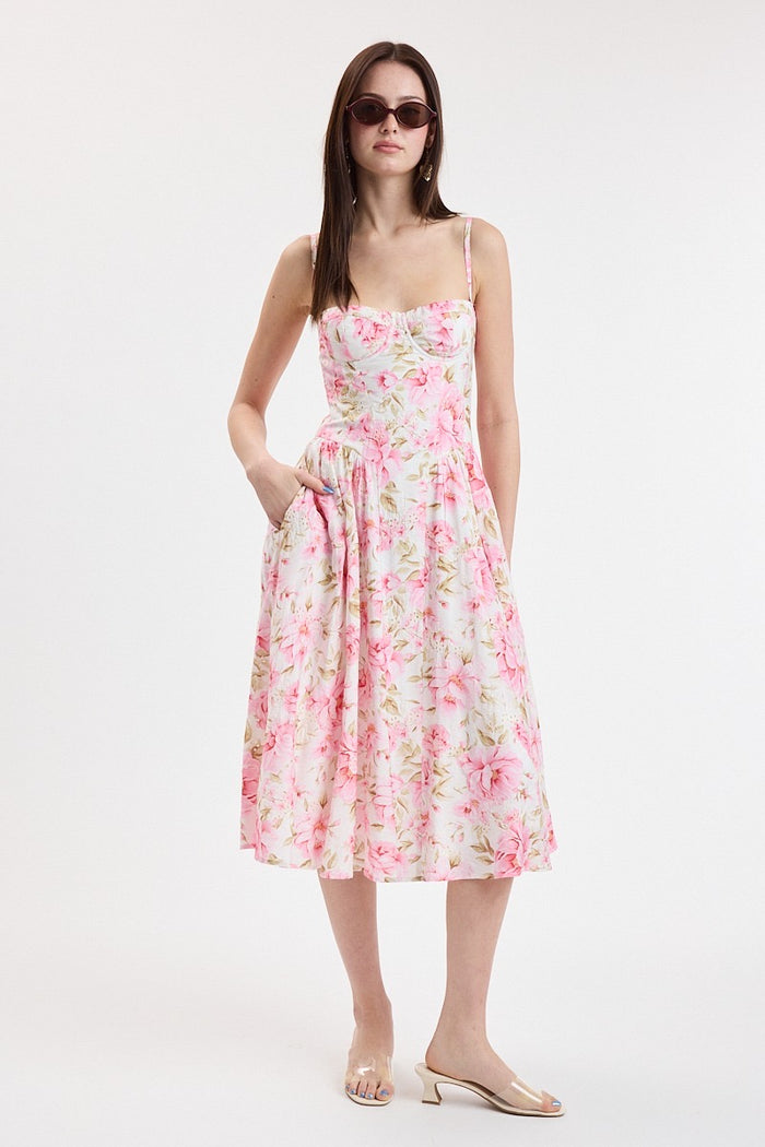 Garden Party Midi Dress - Pink Eyelet