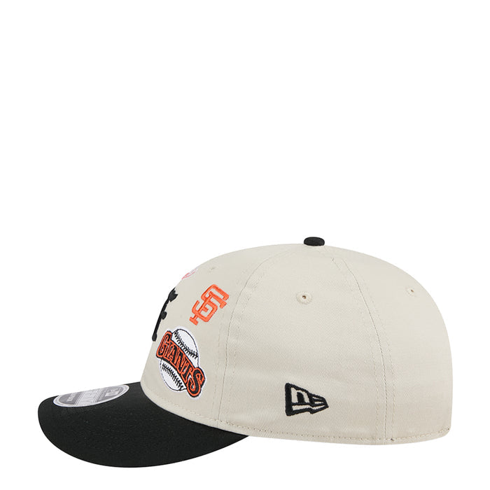 Two-tone baseball cap with cream crown, black brim, Giants logo on side panel