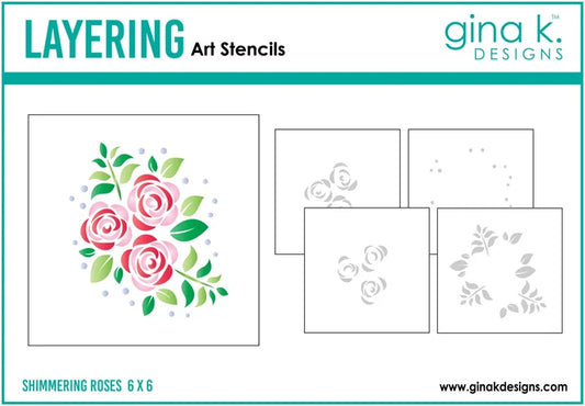 Gina K Designs - Layering Stencil - Shimmering Roses. Available at Embellish Away located in Bowmanville Ontario Canada.